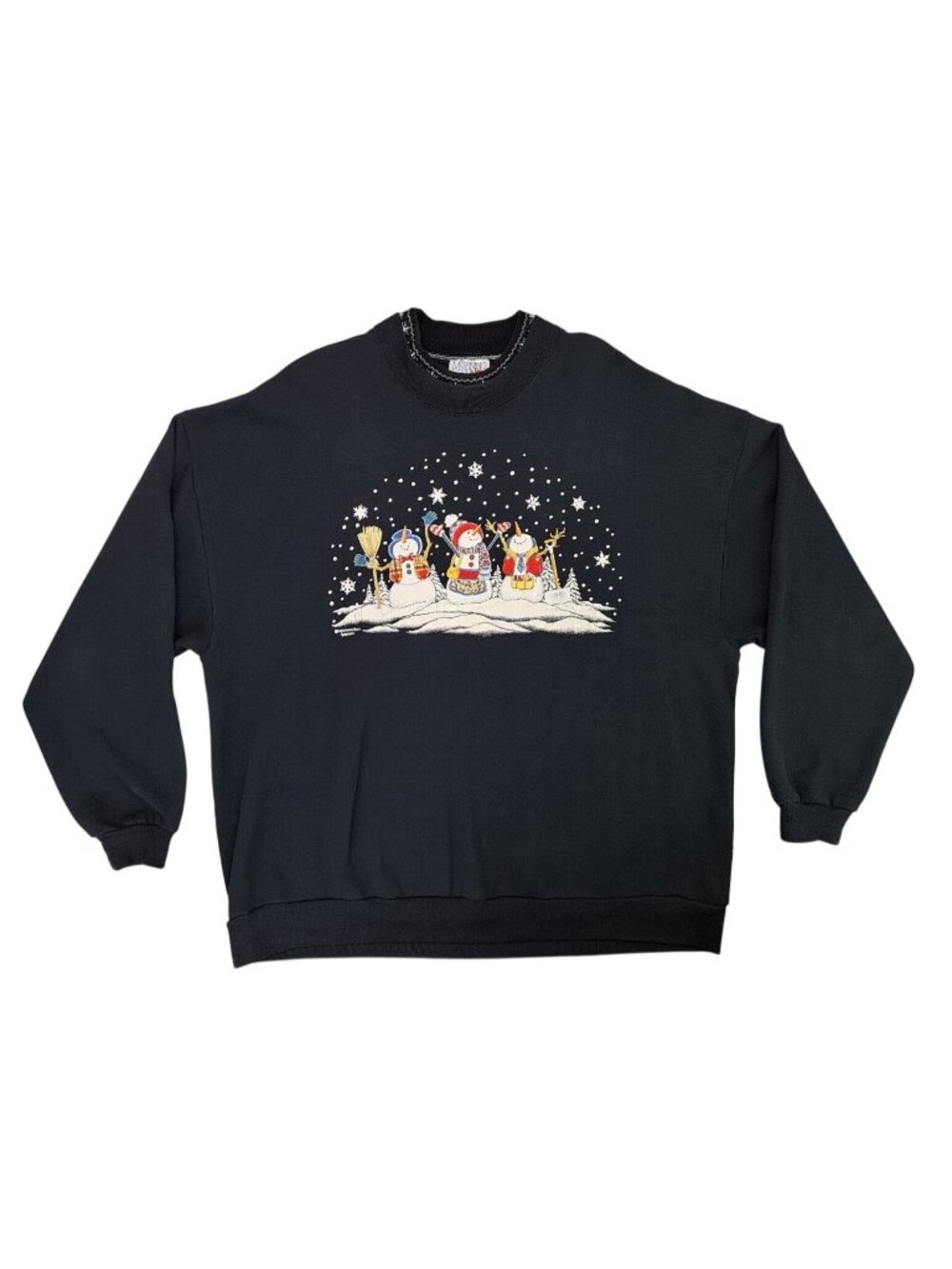 Vintage Snowman Sweatshirt Christmas Holiday Women Size 3X Morning Sun Black